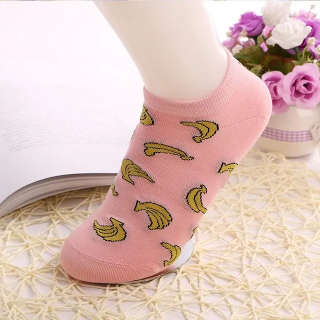 1 Pair Cute Casual Cotton  Fruit Striped Short Ankle Sock Soft Boat Socks Accessories For Women Girl