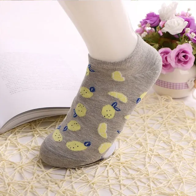 1 Pair Cute Casual Cotton  Fruit Striped Short Ankle Sock Soft Boat Socks Accessories For Women Girl