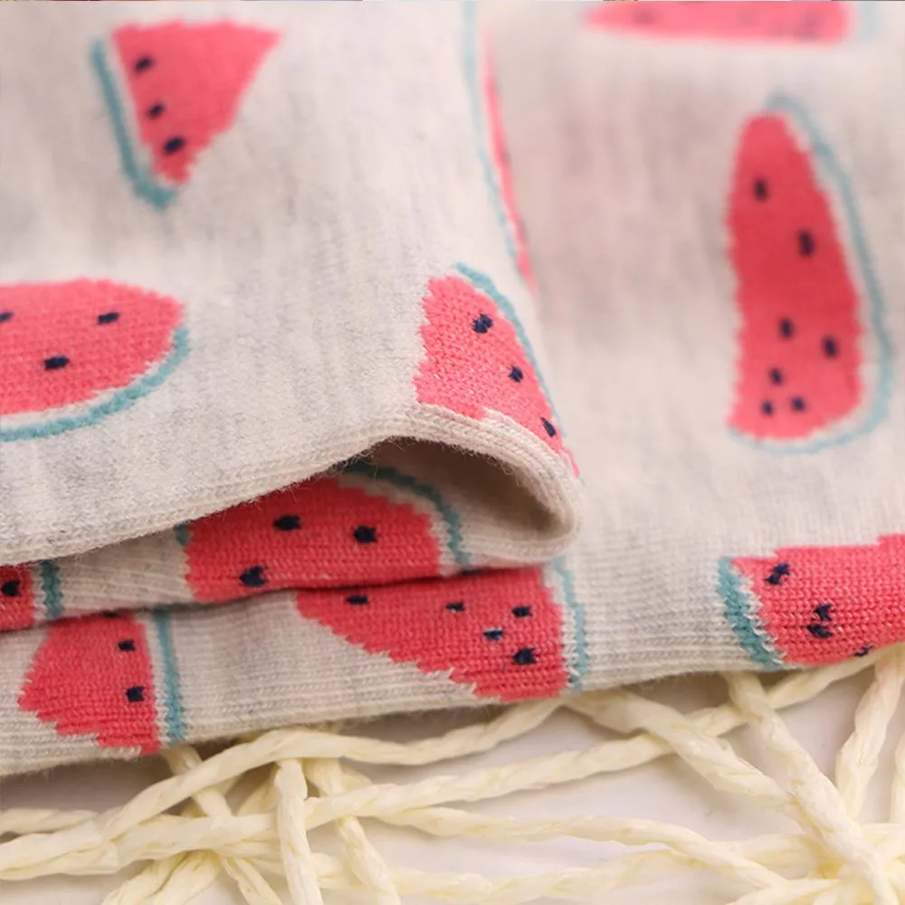 1 Pair Cute Casual Cotton  Fruit Striped Short Ankle Sock Soft Boat Socks Accessories For Women Girl