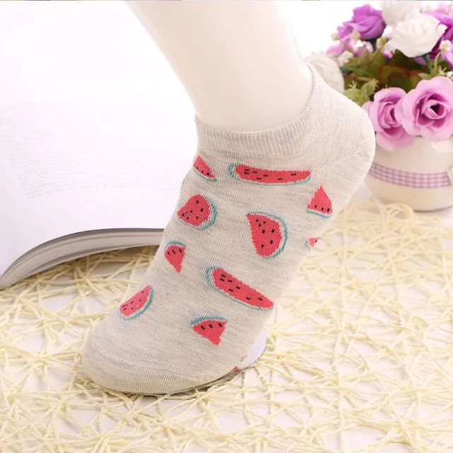 1 Pair Cute Casual Cotton  Fruit Striped Short Ankle Sock Soft Boat Socks Accessories For Women Girl