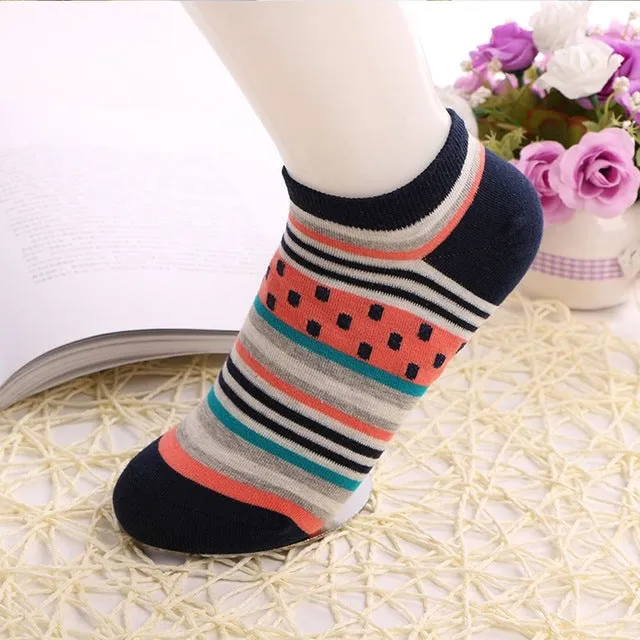 1 Pair Cute Casual Cotton  Fruit Striped Short Ankle Sock Soft Boat Socks Accessories For Women Girl