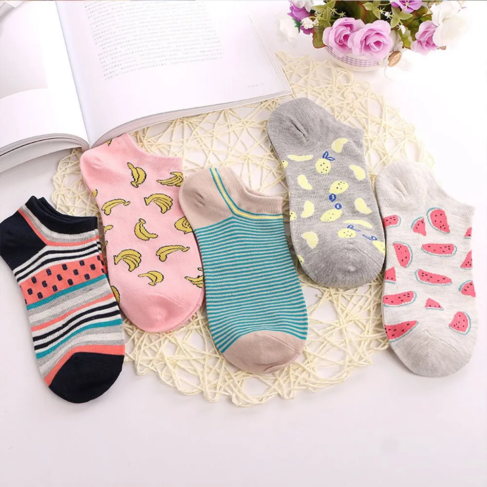 1 Pair Cute Casual Cotton  Fruit Striped Short Ankle Sock Soft Boat Socks Accessories For Women Girl