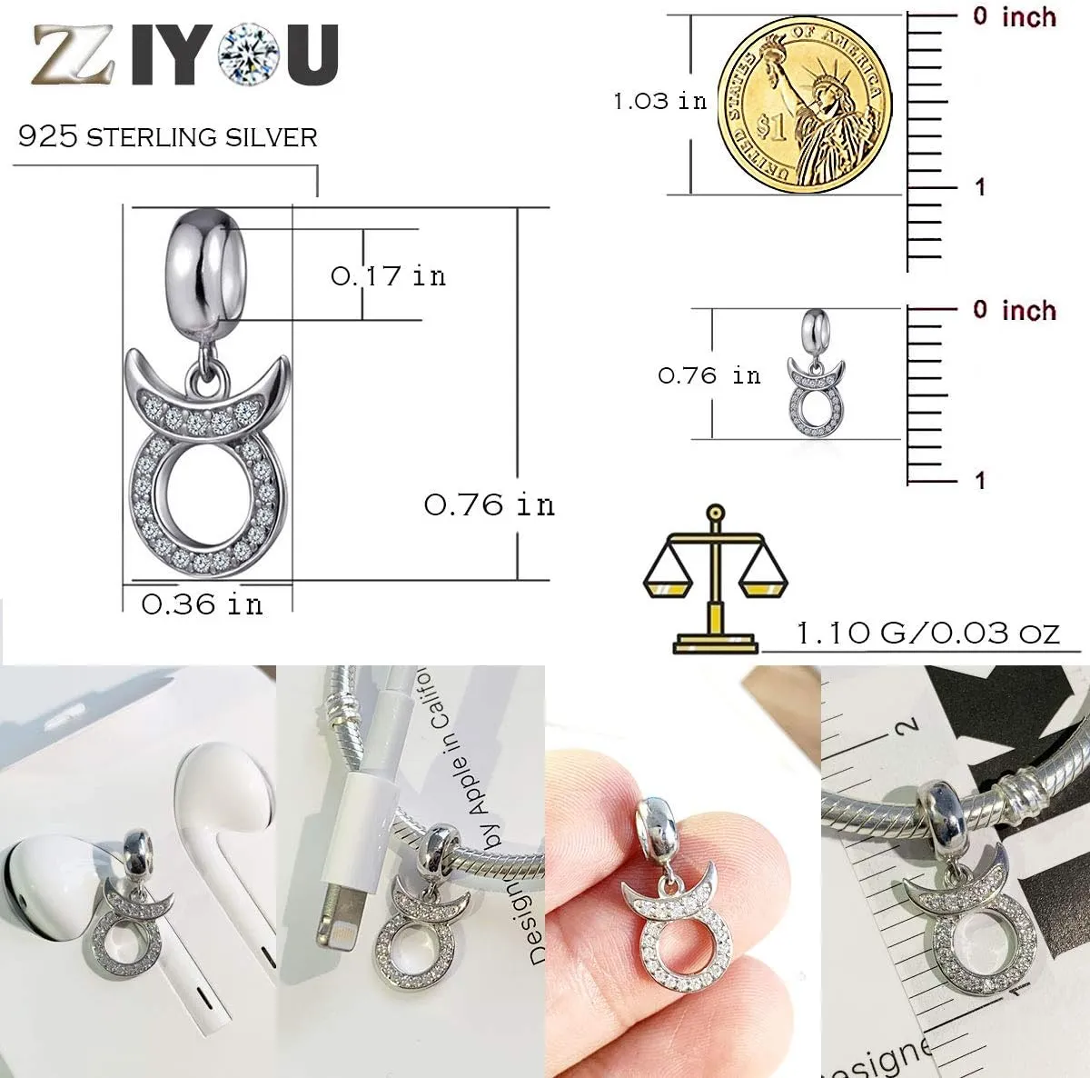 12 Zodiac Sign Charms for Charm Bracelets - 925 Sterling Silver Constellation/Horoscope Pendants