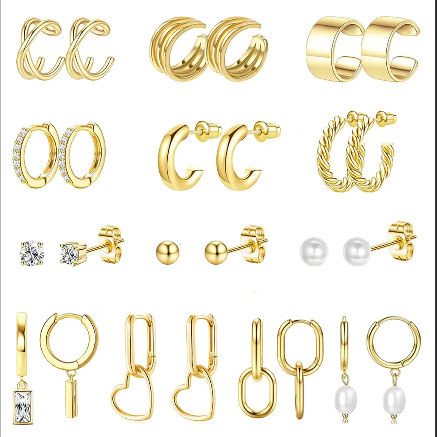 13 Pairs Small Gold Hoop Earrings Set for Women Lightweight Huggie Hoops Hypoallergenic Pearl Dainty Stud Hoop Earrings Gift for Her