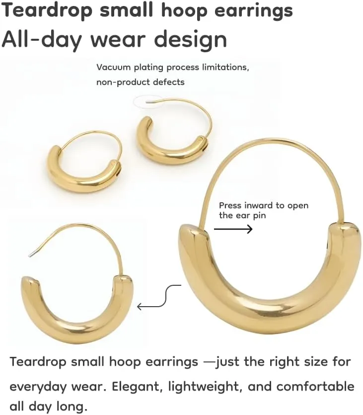 18K Gold Plated Hoop Earrings for Women, Pearl Hoops (30mm 40mm Set)/Chunky Heart/Teardrop/Scalloped/Thick Oval/Square Designs, Hypoallergenic Multi-Size Gift Jewelry