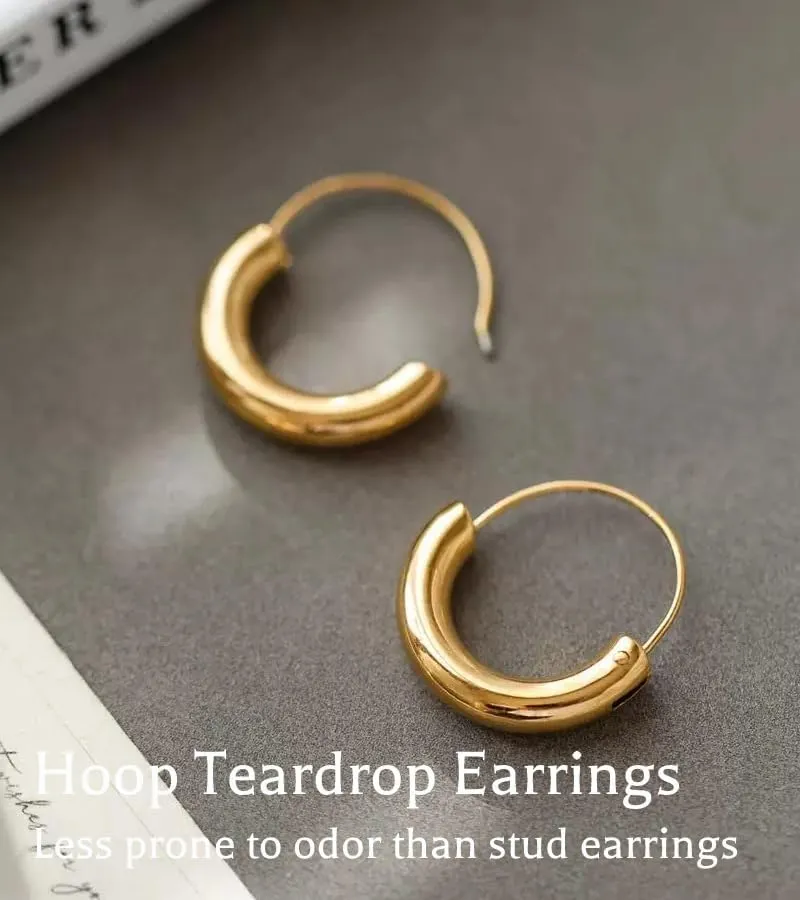 18K Gold Plated Hoop Earrings for Women, Pearl Hoops (30mm 40mm Set)/Chunky Heart/Teardrop/Scalloped/Thick Oval/Square Designs, Hypoallergenic Multi-Size Gift Jewelry