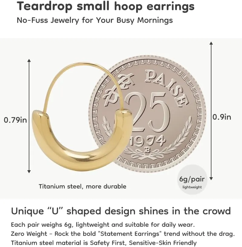 18K Gold Plated Hoop Earrings for Women, Pearl Hoops (30mm 40mm Set)/Chunky Heart/Teardrop/Scalloped/Thick Oval/Square Designs, Hypoallergenic Multi-Size Gift Jewelry