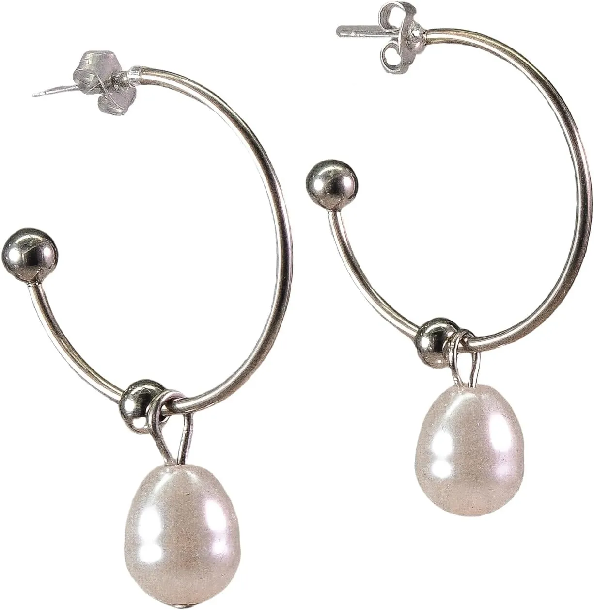 18K Gold Plated, Modern Silver Hoop Earrings with Pearl Drop  Minimalist Geometric Earrings for Women  Statement Sleek Stainless Steel Hoops with Faux Pearl Charm for Elegant Everyday Style