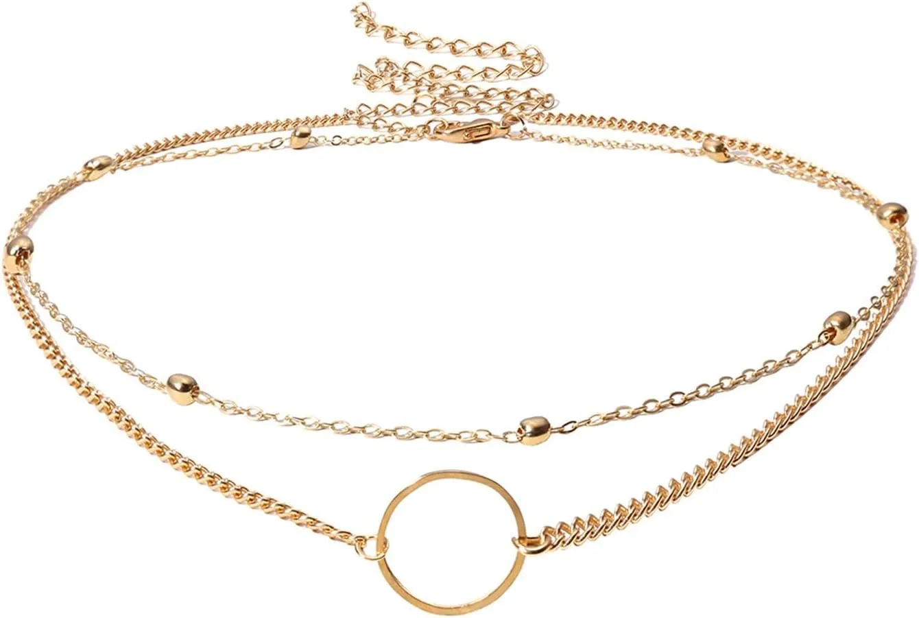 2 Layered Necklaces for Womens, Layered Necklaces for Women Trendy Adjustable Gold Plated Gold Chain Necklace with Circle Pendant