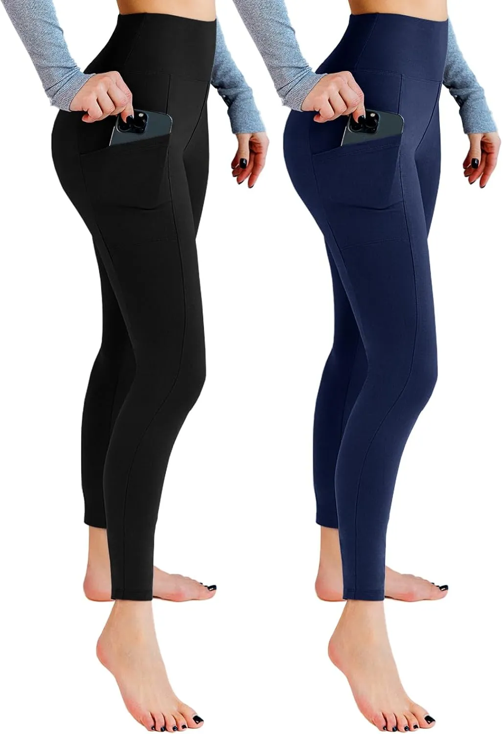 2 Pack Leggings with Pockets for Women, High Waisted Soft Leggings for Yoga Gym