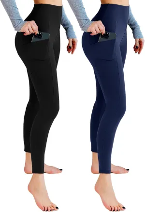 2 Pack Leggings with Pockets for Women, High Waisted Soft Leggings for Yoga Gym