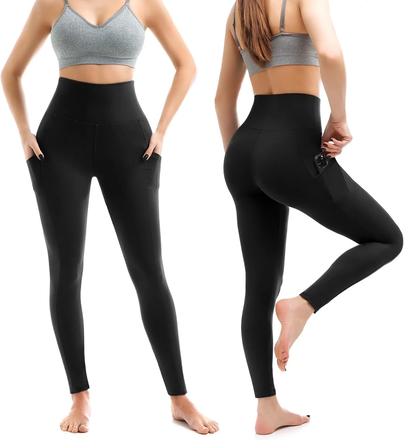 2 Pack Leggings with Pockets for Women, High Waisted Soft Leggings for Yoga Gym