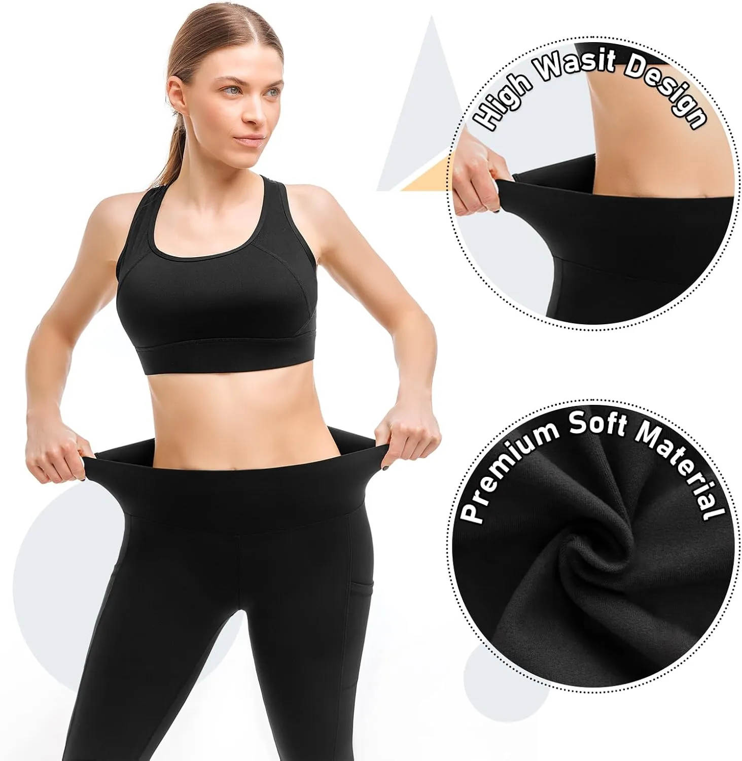 2 Pack Leggings with Pockets for Women, High Waisted Soft Leggings for Yoga Gym