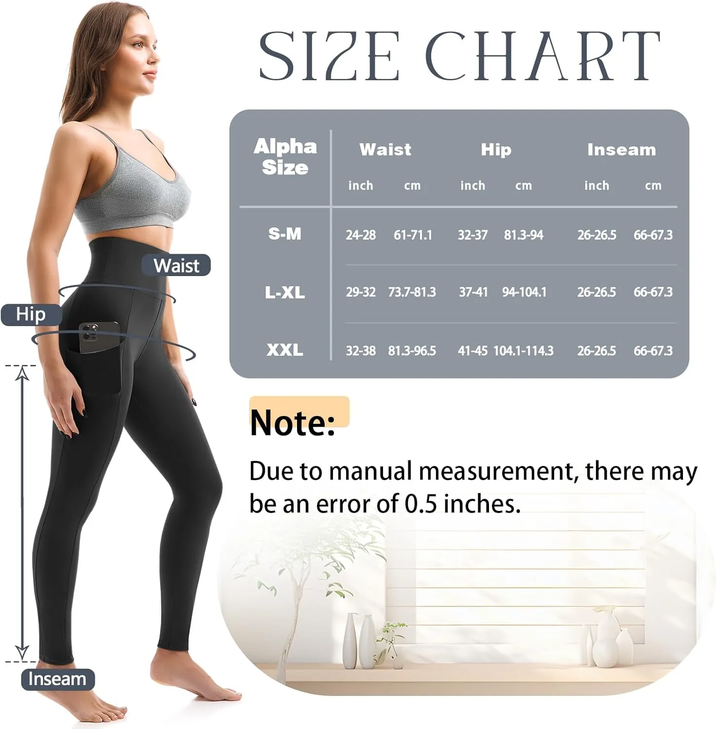 2 Pack Leggings with Pockets for Women, High Waisted Soft Leggings for Yoga Gym
