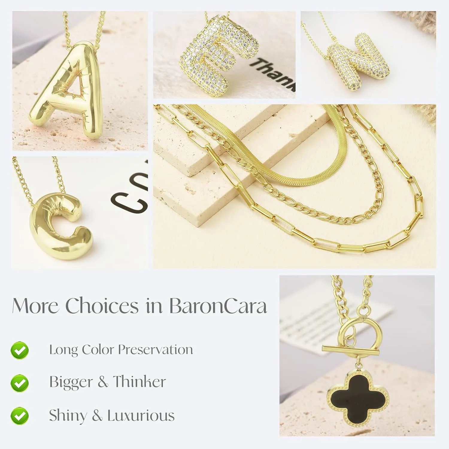2 Pieces of Bubble Letter Necklace Gold  14K Gold Plated Initial Necklaces for Women, Chunky Cubic Zirconia Letter Necklace for Women, Puff Balloon Name Pendant, Non Tarnish Alphabet Jewelry Gift