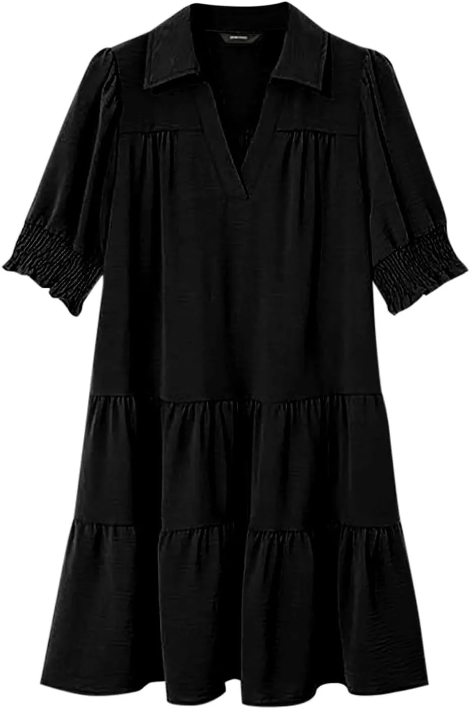 2025 Casual Dresses for Women Lapel Collared V Neck Mid Sleeved Pleated Summer Midi Dresses