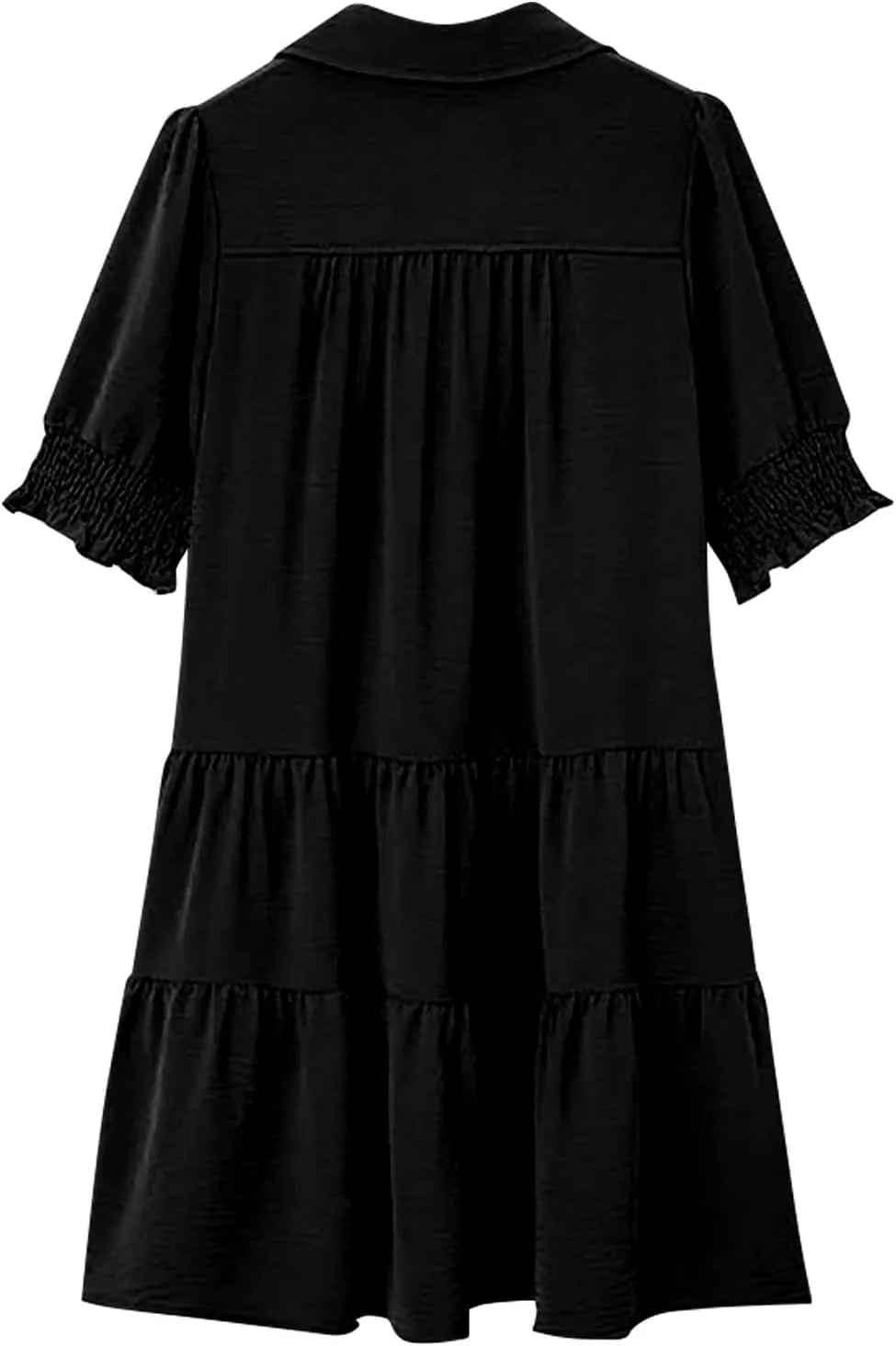 2025 Casual Dresses for Women Lapel Collared V Neck Mid Sleeved Pleated Summer Midi Dresses