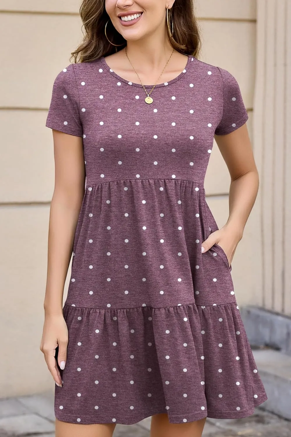 2025 Spring Summer Short Sleeve T-Shirt Dress  Ruffle Tiered Swing Sundress with Pockets for Beach & Daily Wear