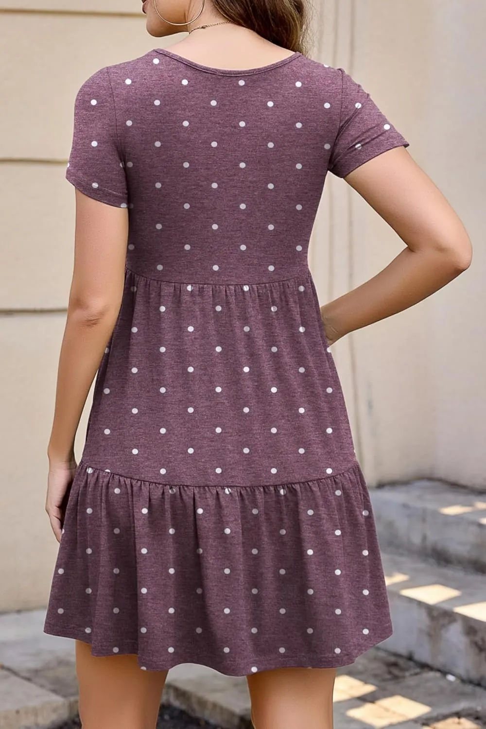 2025 Spring Summer Short Sleeve T-Shirt Dress  Ruffle Tiered Swing Sundress with Pockets for Beach & Daily Wear