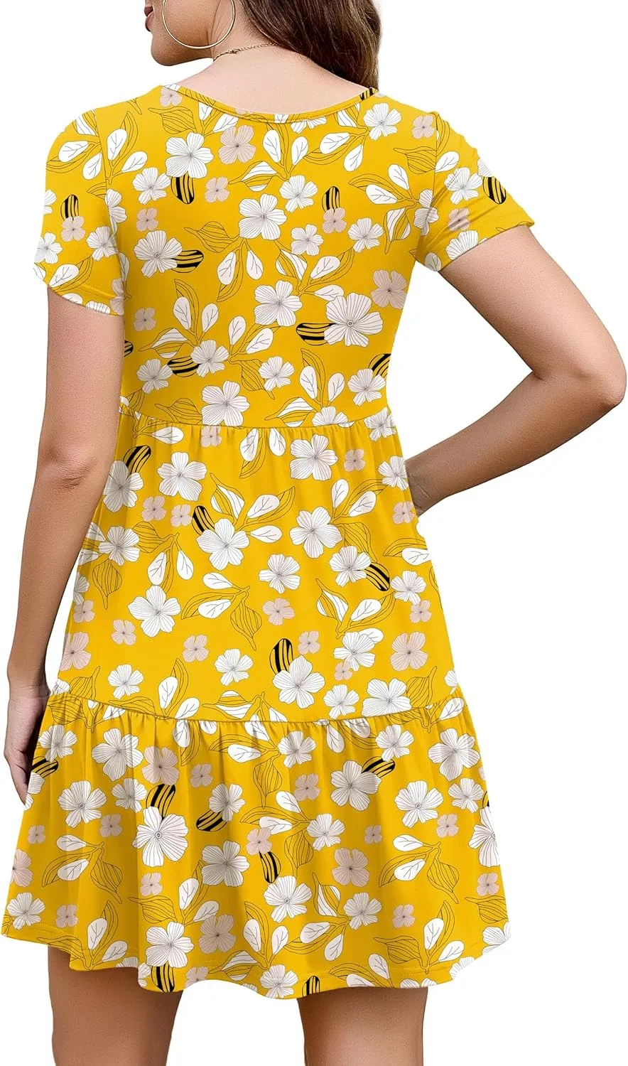 2025 Spring Summer Short Sleeve T-Shirt Dress  Ruffle Tiered Swing Sundress with Pockets for Beach & Daily Wear
