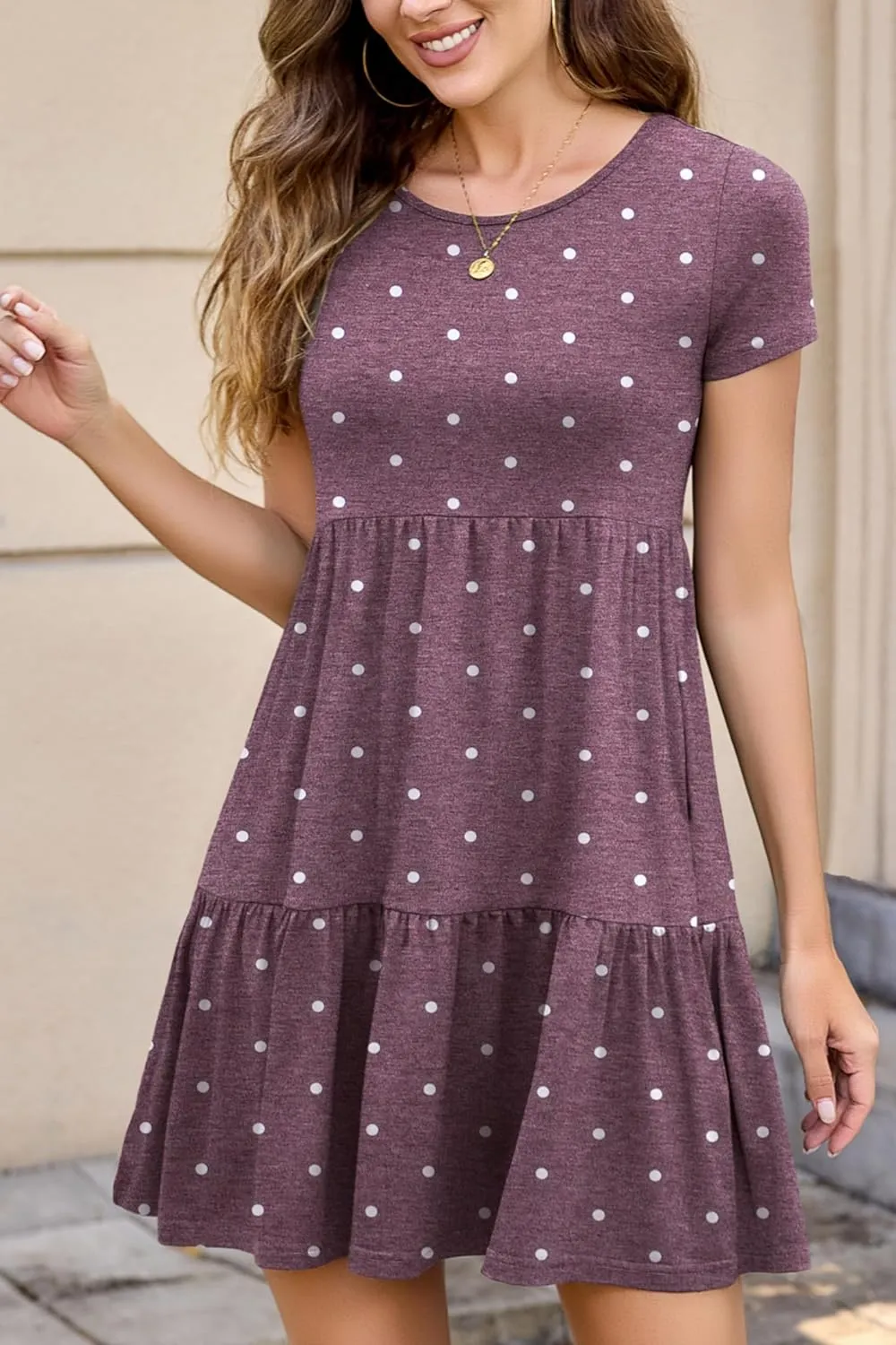 2025 Spring Summer Short Sleeve T-Shirt Dress  Ruffle Tiered Swing Sundress with Pockets for Beach & Daily Wear