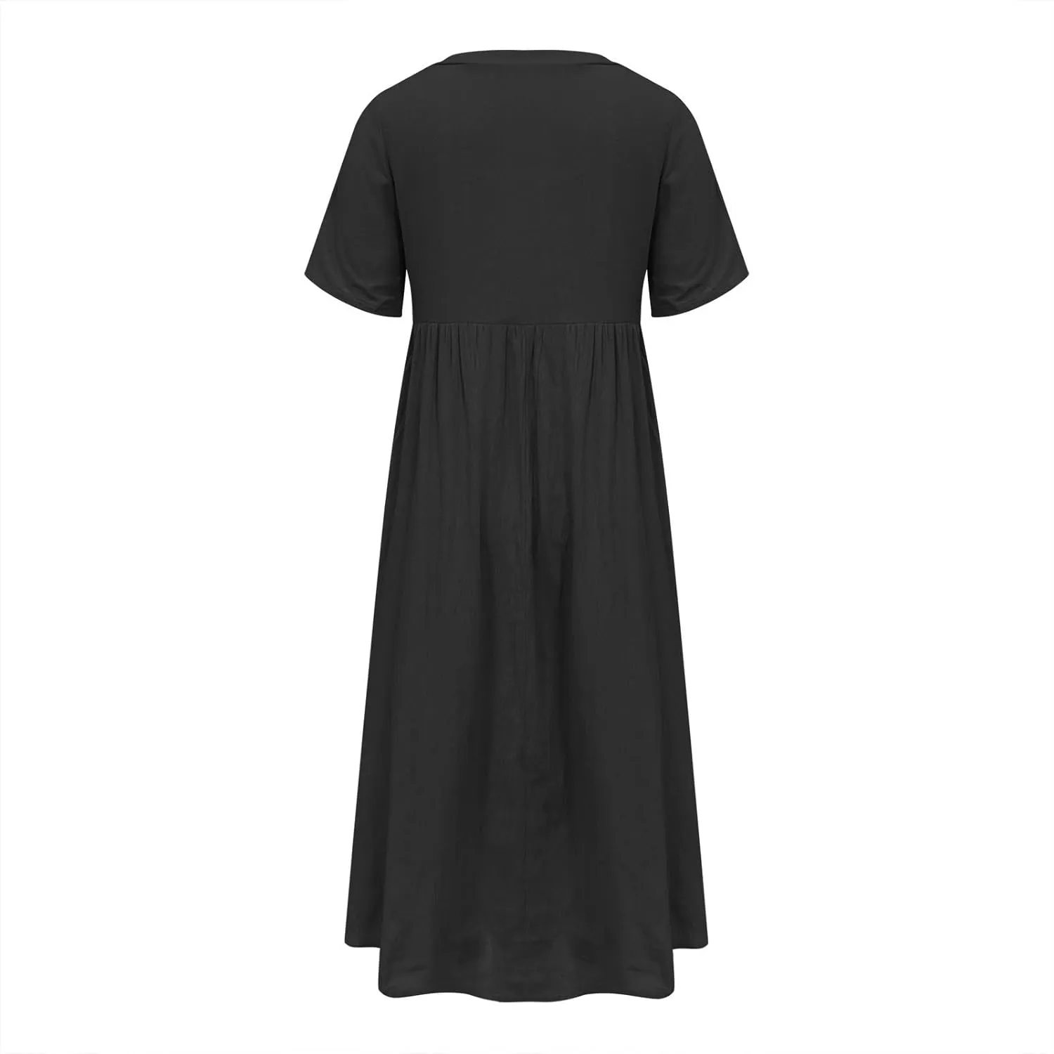 2025 Summer Boho Maxi Dress for Women V-Neck Button & Lace Trim Beach Vacation Dress with Pockets Loose Sundress