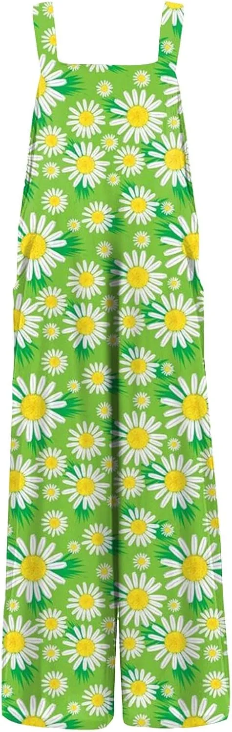 2025 Summer Overalls for Women Loose Fit Wide Leg Women's Jumpsuits, Rompers & Overalls Boho Floral Cute Outfits