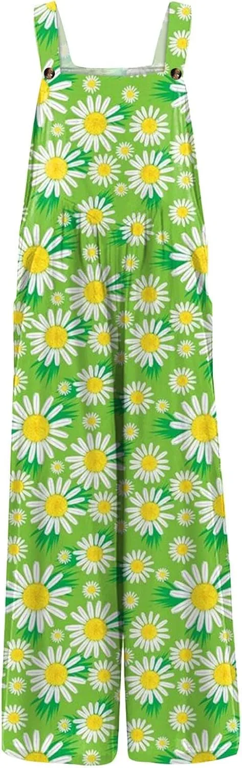 2025 Summer Overalls for Women Loose Fit Wide Leg Women's Jumpsuits, Rompers & Overalls Boho Floral Cute Outfits