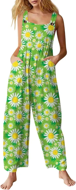 2025 Summer Overalls for Women Loose Fit Wide Leg Women's Jumpsuits, Rompers & Overalls Boho Floral Cute Outfits