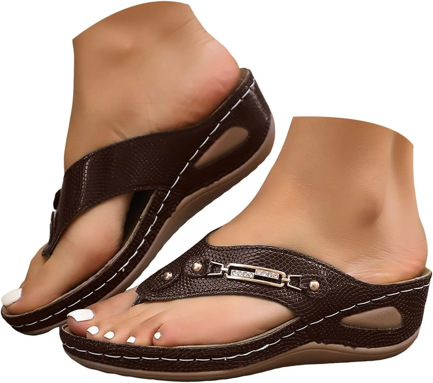2025 Women Orthopedic Sandals Fashion Clip Toe Flip Flops with Arch Support Summer Beach Vacation Slippers Breathable Comfortable Wedge Heel Shoe Indoor/Outdoor Non-Slip Slip-On Walking Footwear