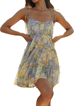 2025 Womens Summer Floral Mini Dress Boho Flowy Skater Dresses Spaghetti Strap Ruffle Sleeveless Beach Sundresses