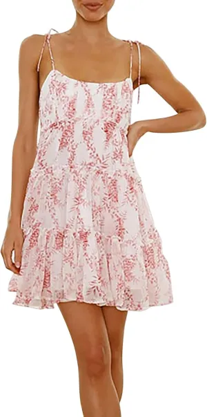 2025 Womens Summer Floral Mini Dress Boho Flowy Skater Dresses Spaghetti Strap Ruffle Sleeveless Beach Sundresses