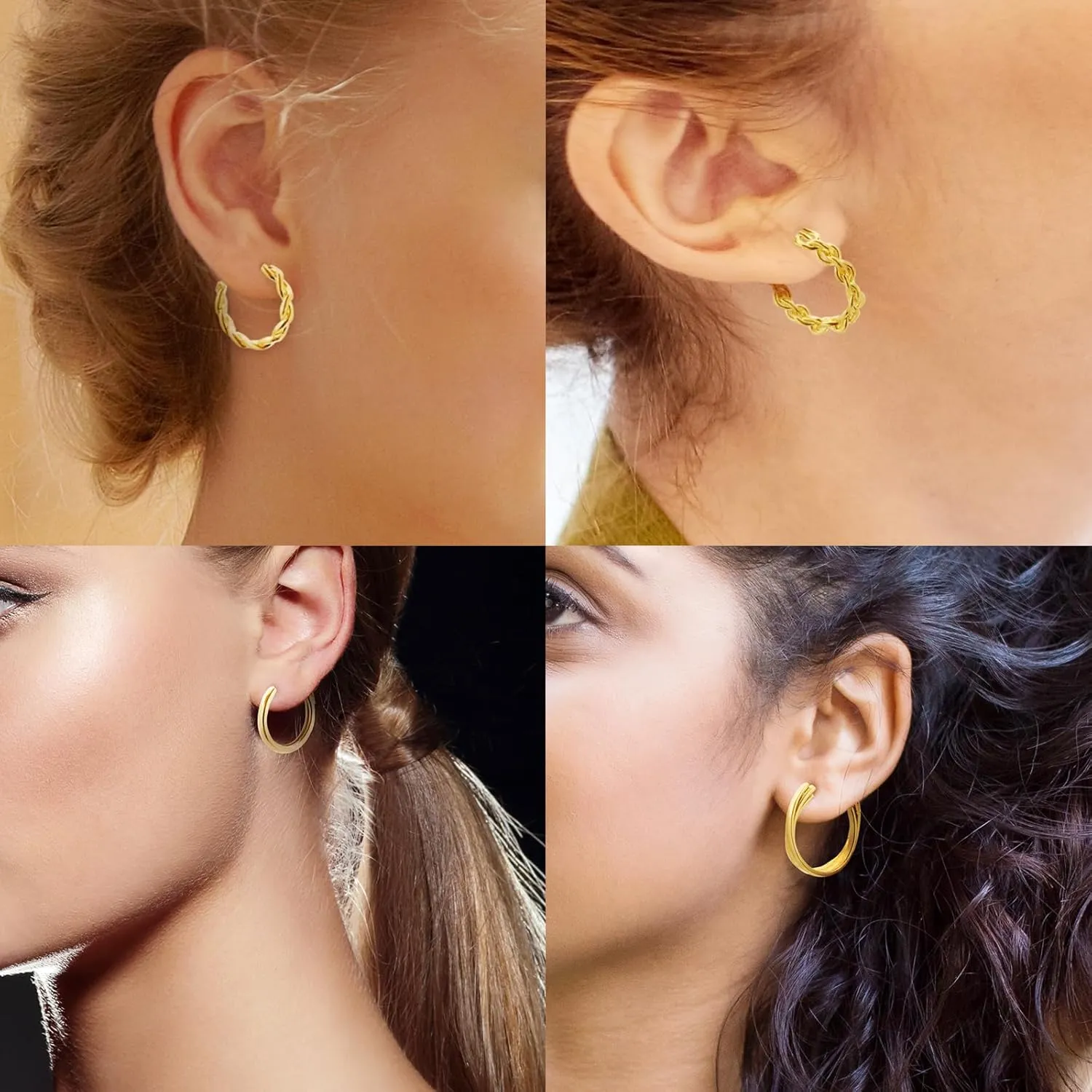 24 Pairs Small Gold Earrings Set for Women Gold Hoop Earring Set Chunky Twisted Open Hoop Earrings Pack Geometric Rectangle Earrings Fashion Gold Pearl Earrings Jewelry