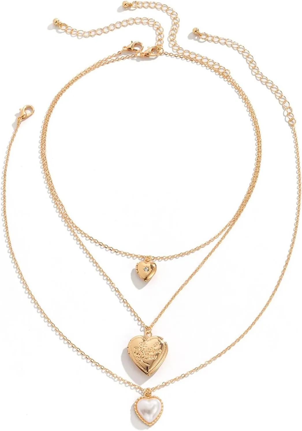 3 Layered Necklaces for Women, Layered Choker Necklaces for Women Adjustable Gold Plated Rolo Chain Necklace with Heart Pendant
