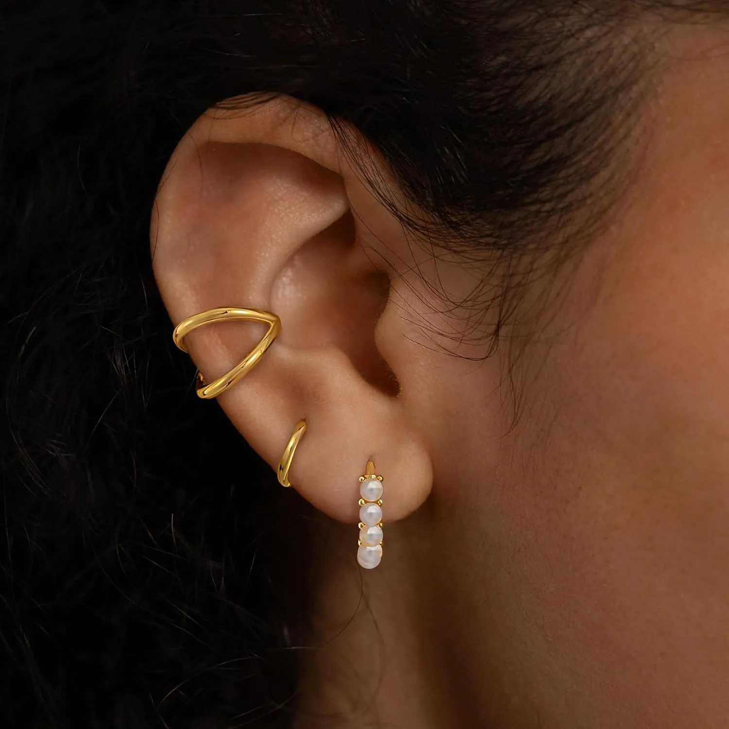 3 Pairs Pearl Earrings for Women, Gold Earrings for Women Trendy Pearl Earrings 14K Gold Hoop Earrings Huggie Earrings Dainty Pearl Drop Earrings Gold Stud Earrings Cartilage Earring Jewelry