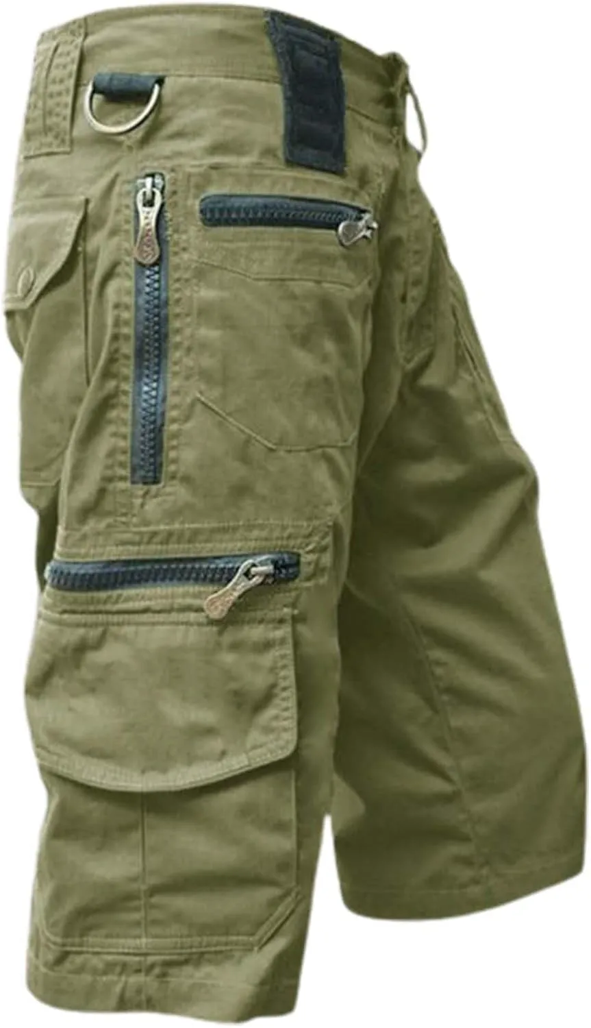 3/4 Outdoor Hiking Long Shorts for Men Zipper Pocket Casual Cargo Capris Pants Below Knee Casual Tactical Work Shorts