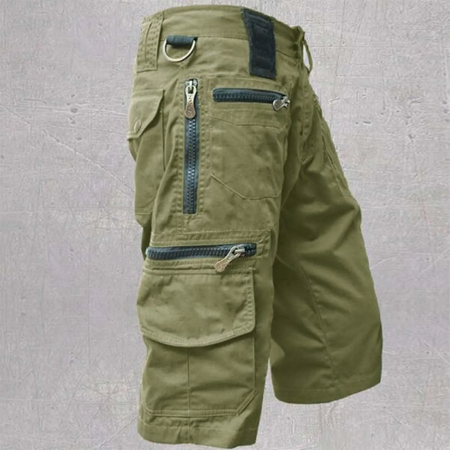 3/4 Outdoor Hiking Long Shorts for Men Zipper Pocket Casual Cargo Capris Pants Below Knee Casual Tactical Work Shorts