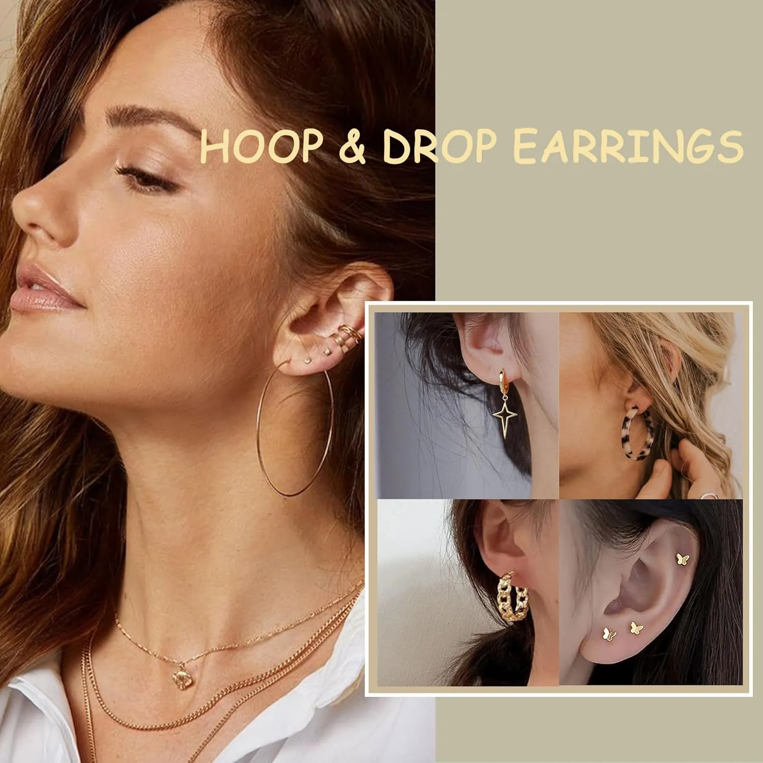 46 Pairs Gold Hoop Earrings Set for Women, Fashion Hypoallergenic Chunky Twisted Pearl Stud Earrings Multipack, Small Big Hoops Earring Packs Trendy for Christmas Birthday Party Jewelry Gift