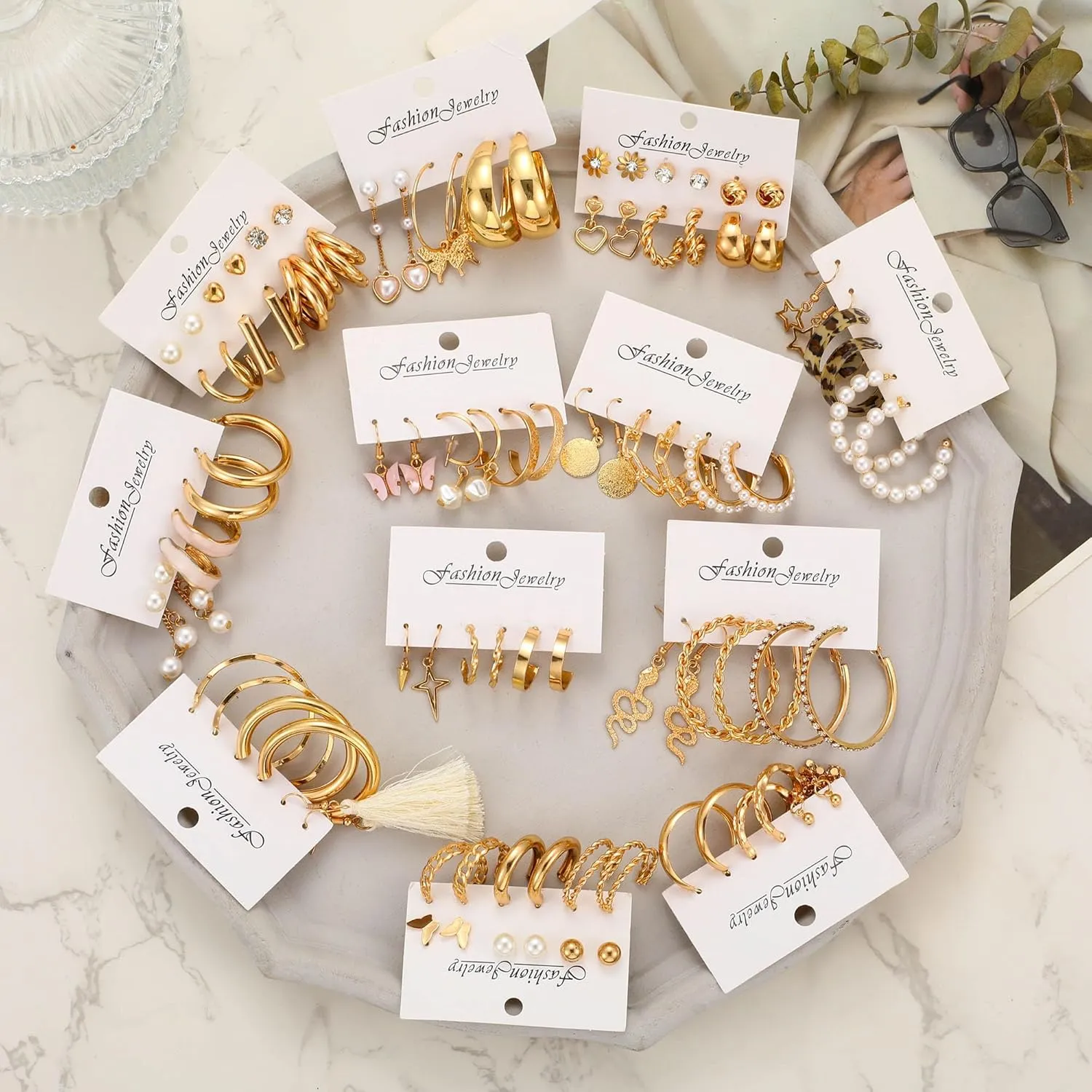 46 Pairs Gold Hoop Earrings Set for Women, Fashion Hypoallergenic Chunky Twisted Pearl Stud Earrings Multipack, Small Big Hoops Earring Packs Trendy for Christmas Birthday Party Jewelry Gift