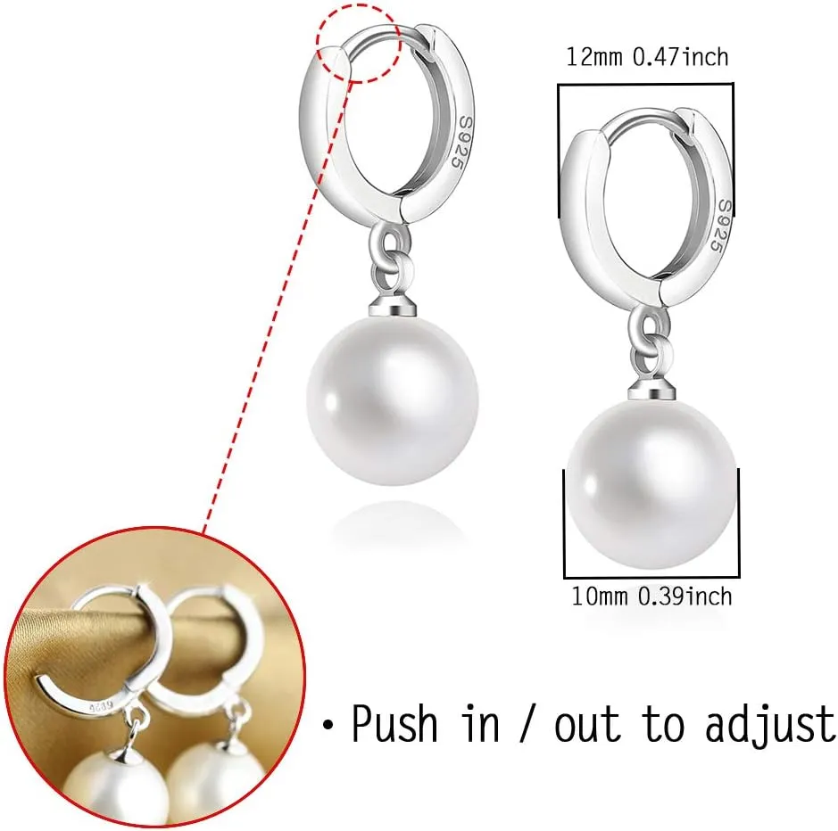 925 Sterling Silver Hoop Earring Hypoallergenic Pearl Drop Dangle Earrings for Woman and Girls of Birthday Gifts
