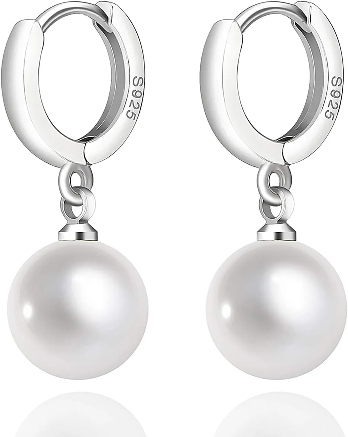 925 Sterling Silver Hoop Earring Hypoallergenic Pearl Drop Dangle Earrings for Woman and Girls of Birthday Gifts