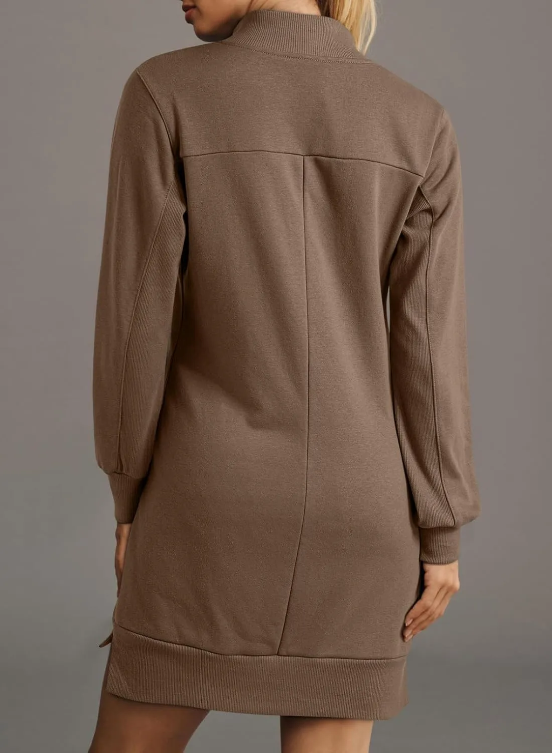 AlvaQ Sweatshirt Dress for Women Fall Winter Casual Long Sleeve Half Zip V Neck Pullover Tunic Tops Mini Dress with Pockets