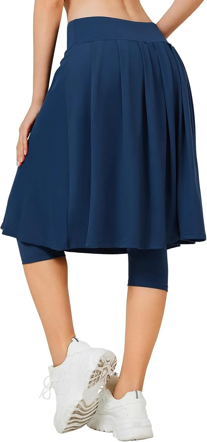ANIVIVO Women Long Knee Length Skirted Leggings, Capris Leggings with Skirts High Waist
