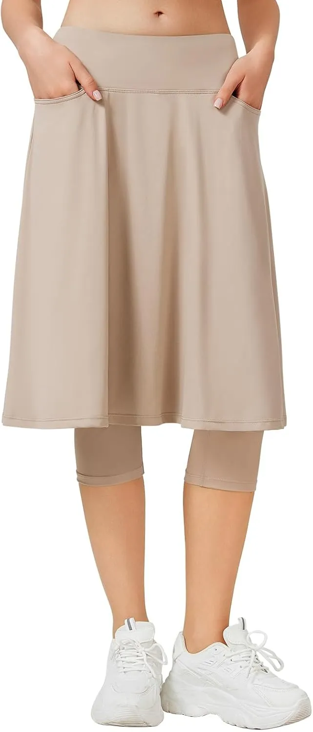 ANIVIVO Women Long Knee Length Skirted Leggings, Capris Leggings with Skirts High Waist