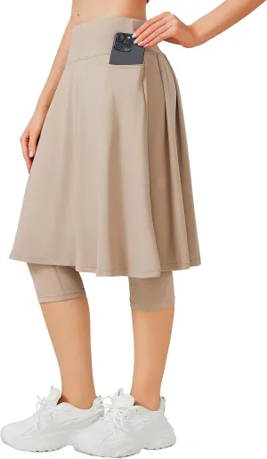 ANIVIVO Women Long Knee Length Skirted Leggings, Capris Leggings with Skirts High Waist