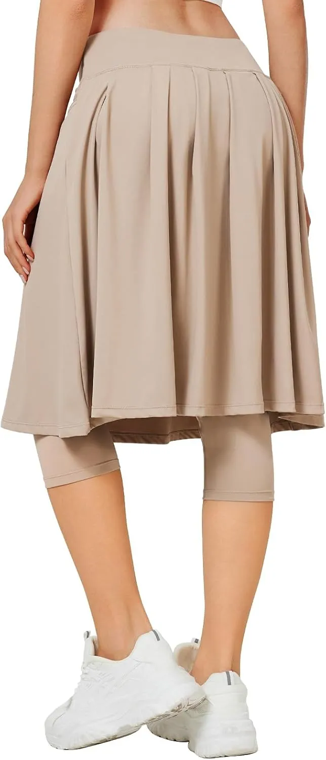 ANIVIVO Women Long Knee Length Skirted Leggings, Capris Leggings with Skirts High Waist