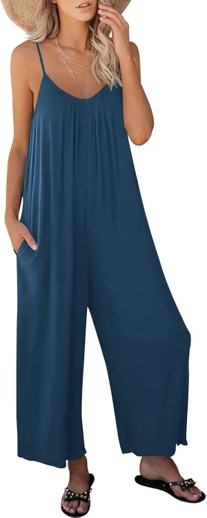 ANRABESS Women Summer Casual Sleeveless Spaghetti Strap Boho Wide Leg Jumpsuits Rompers Dressy 2025 Trendy Outfits Clothes