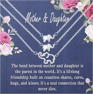 Ascona Mother Daughter Elephant Necklaces Set for 2/3, Mom Daughter Necklaces Set Matching Necklaces Mothers Day Christmas Birthday Gift for Women Jewelry