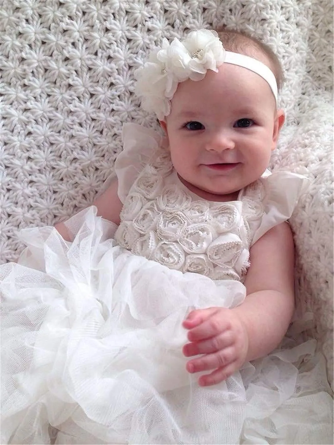 Baby girls infant crochet butterfly headbands and knitted flower barefoot sandals.(BBFJ3) (Flower White)