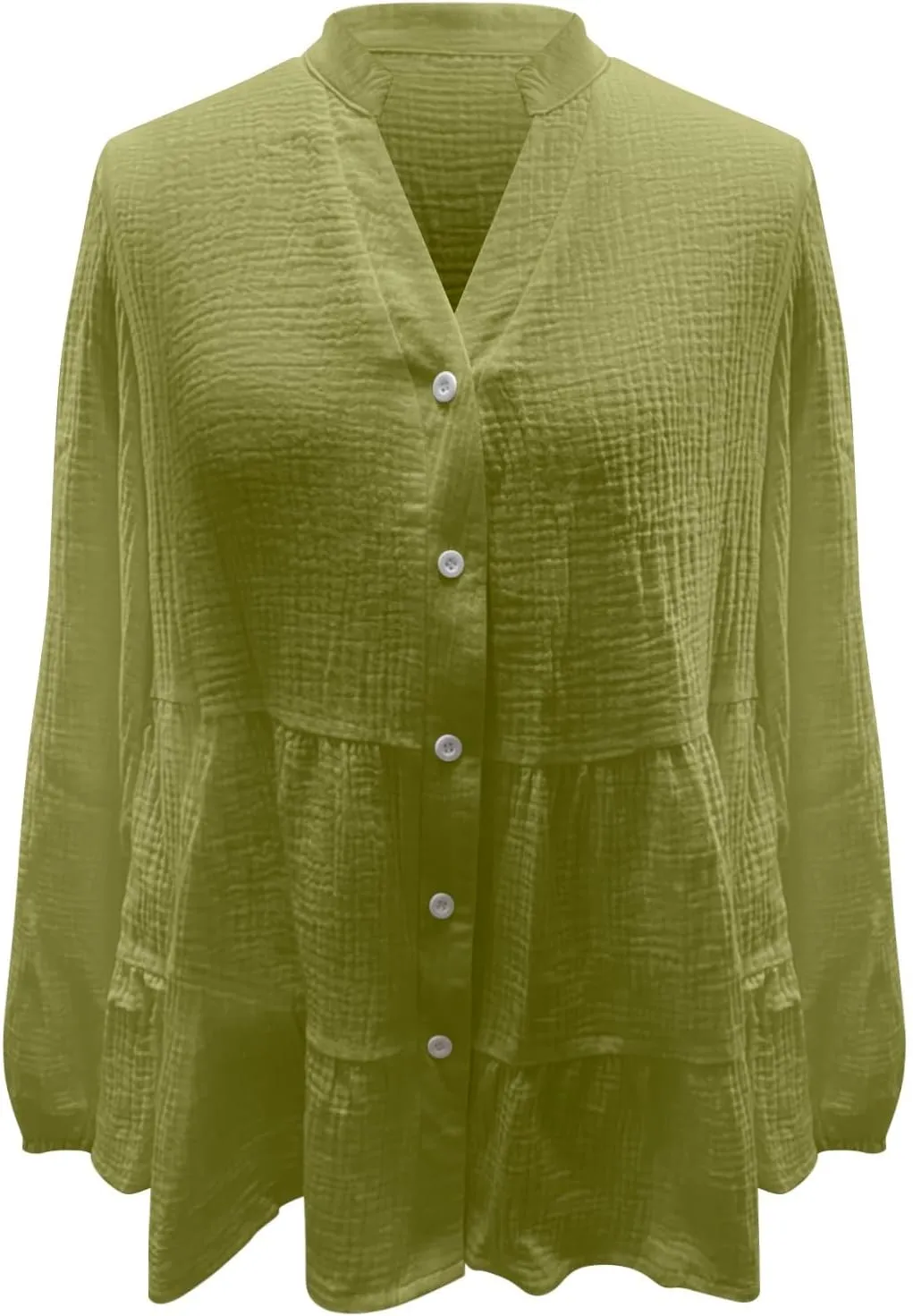 Babydoll Tops for Women Lantern Sleeve V-Neck Button Up Pleated Flowy Ruffle Hem Peplum Blouses Cruise Travel Outfits